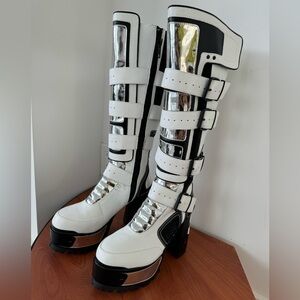 NEW Dolls Kill Poster Girl Platform Boots White Black Burning Man Playa 6